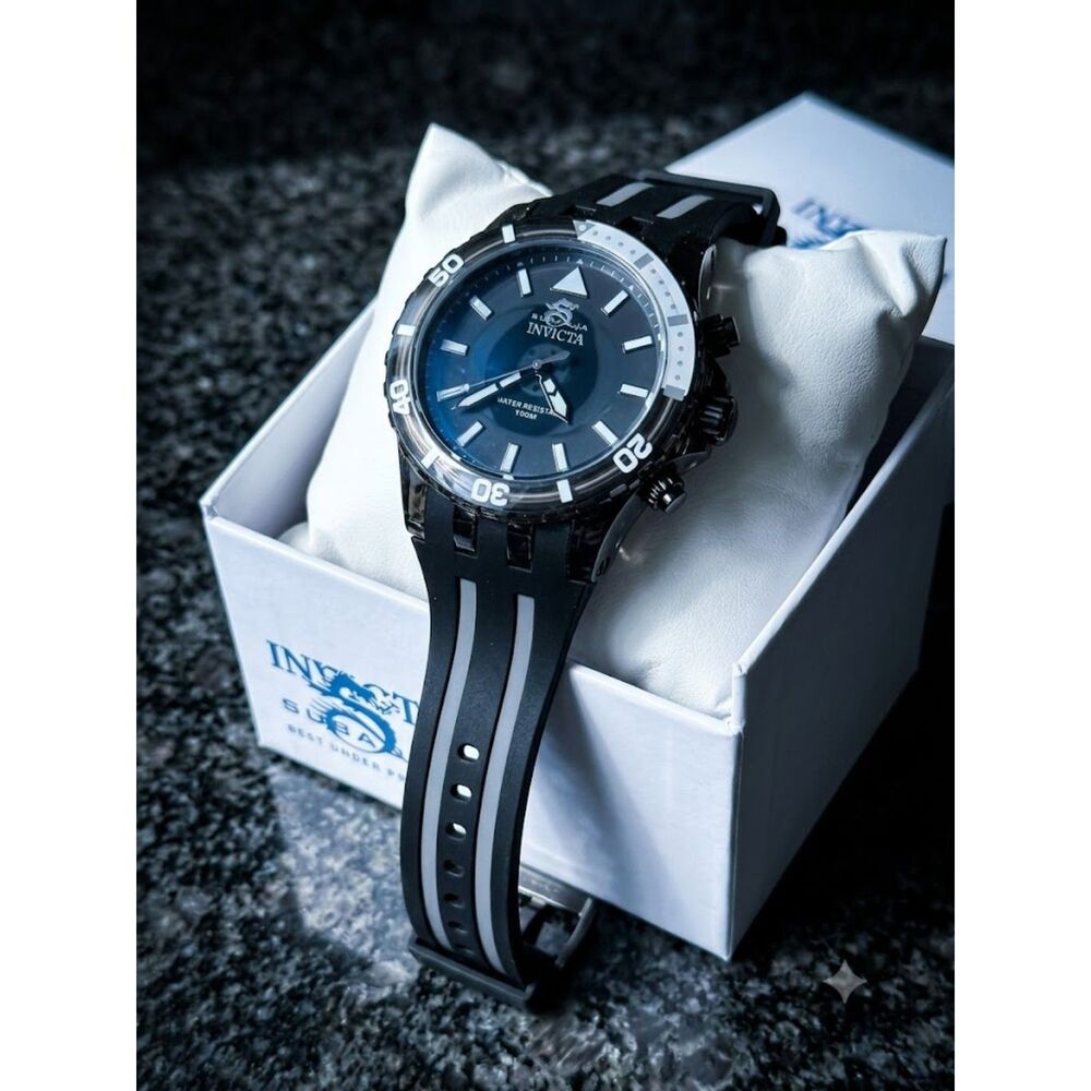 Invicta Subaqua Men's Watch Black Silicone Strap Divers 100M Water Resistant NIB
